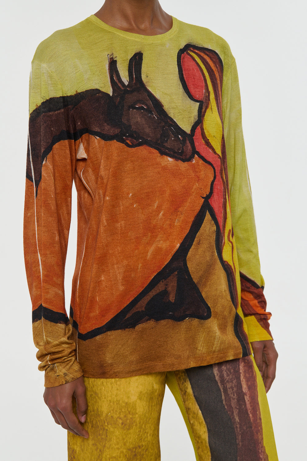 Isaro Long Sleeve T-shirt in Earth Multi Printed Cashmere Jersey