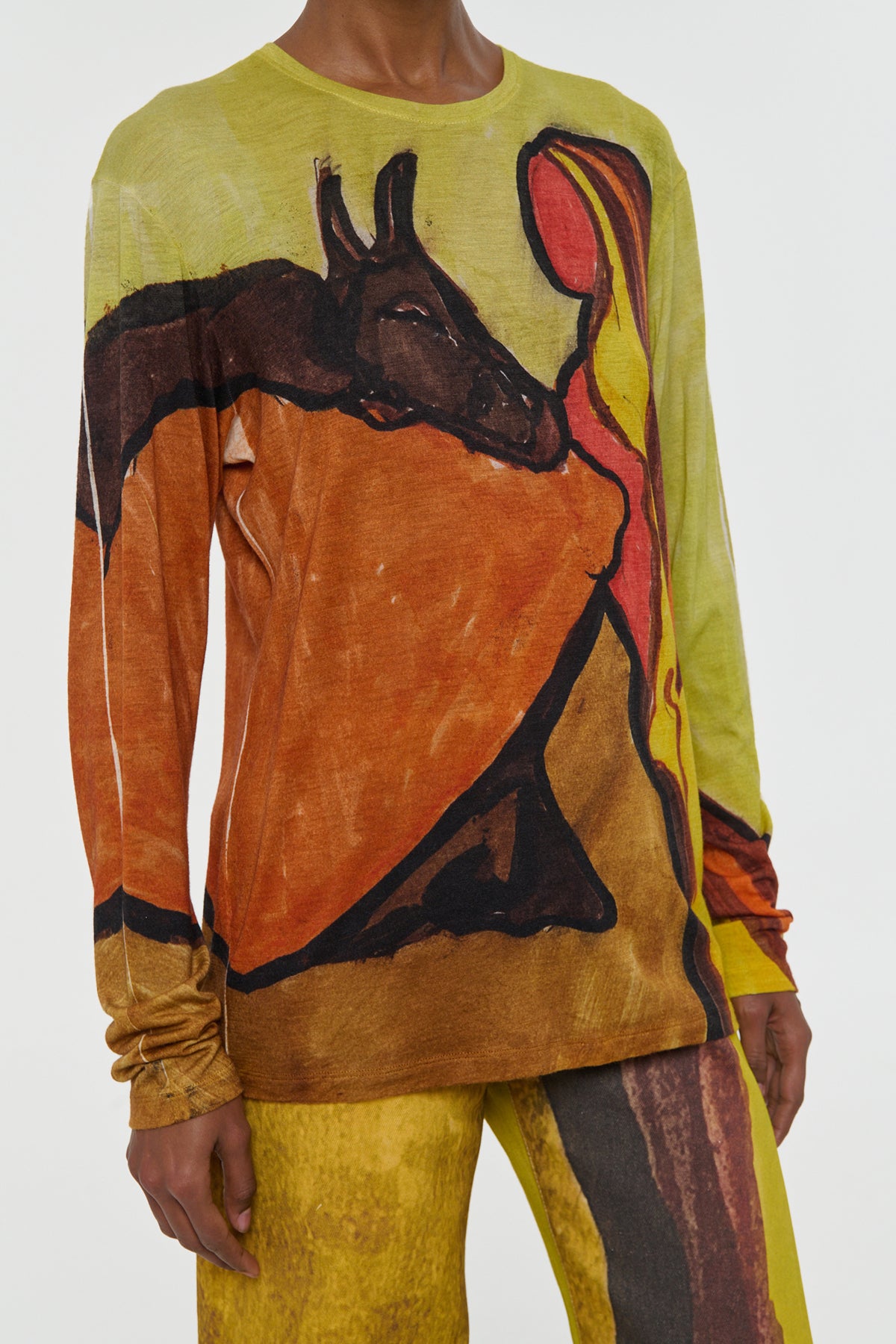 Isaro Long Sleeve T-shirt in Earth Multi Printed Cashmere Jersey