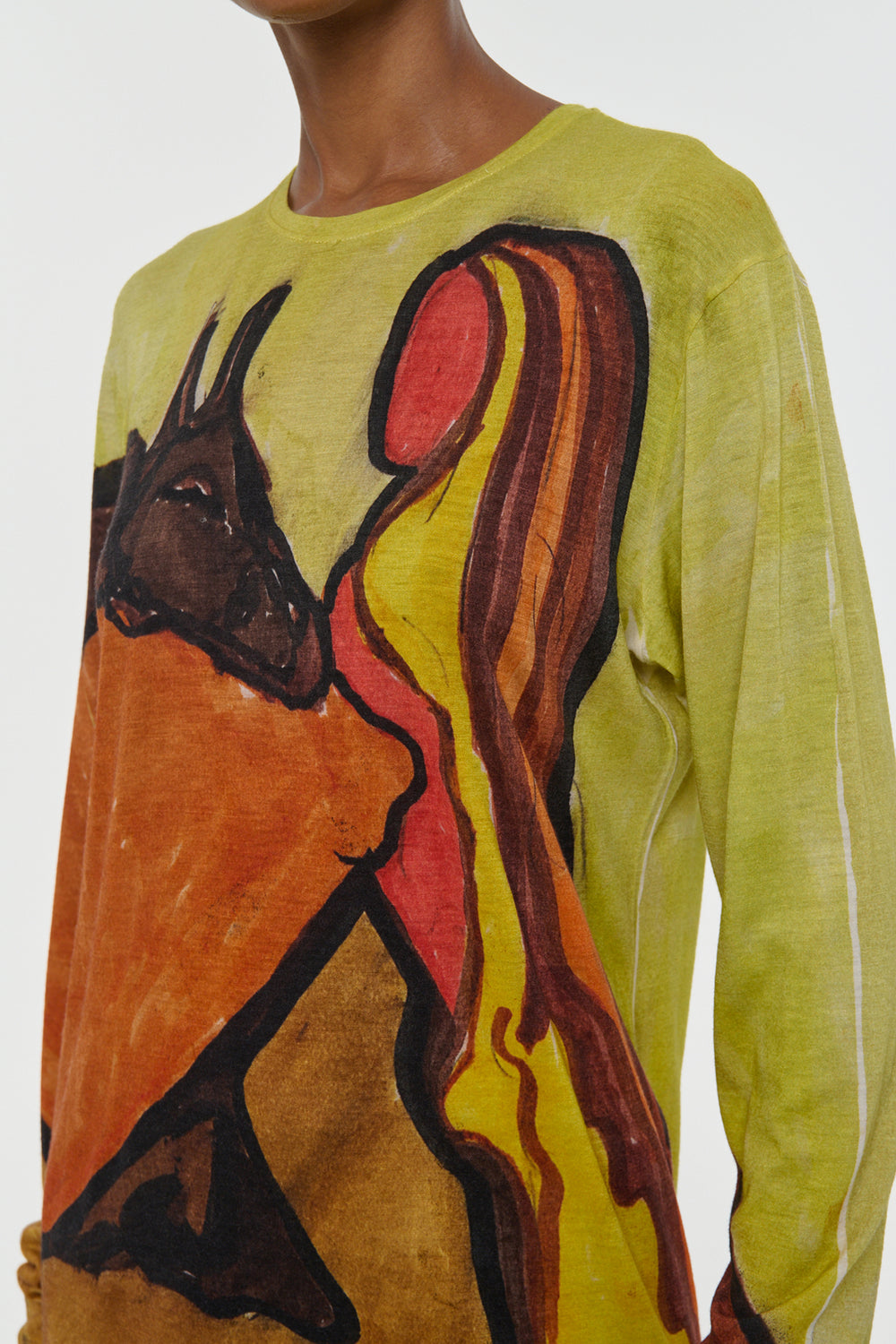Isaro Long Sleeve T-shirt in Earth Multi Printed Cashmere Jersey