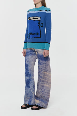 Water Multi Printed Barrel-leg Jeans - Three Quarter Side View | Gabriela Hearst