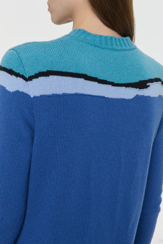 Tarikel Blue Cashmere Crewneck - Back Shoulder & Knit Texture Detail | Gabriela Hearst