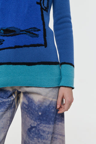 Tarikel Cashmere Sweater - Teal Ribbed Hem & Cuff Detail Close-Up | Gabriela Hearst