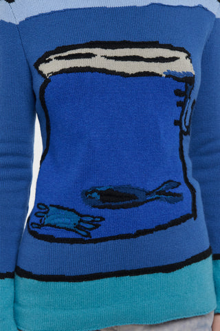 Tarikel Water Motif Cashmere Sweater - Intarsia Jacquard Front Close-Up | Gabriela Hearst