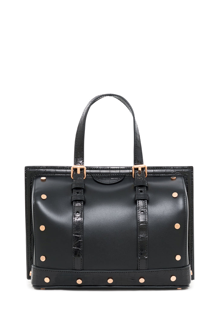 Doctor G Bag in Black Leather with Crocodile Leather Details