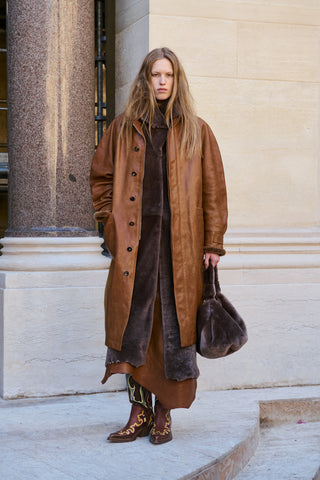 Arbor Cocoon Coat in Cognac Vachetta Leather