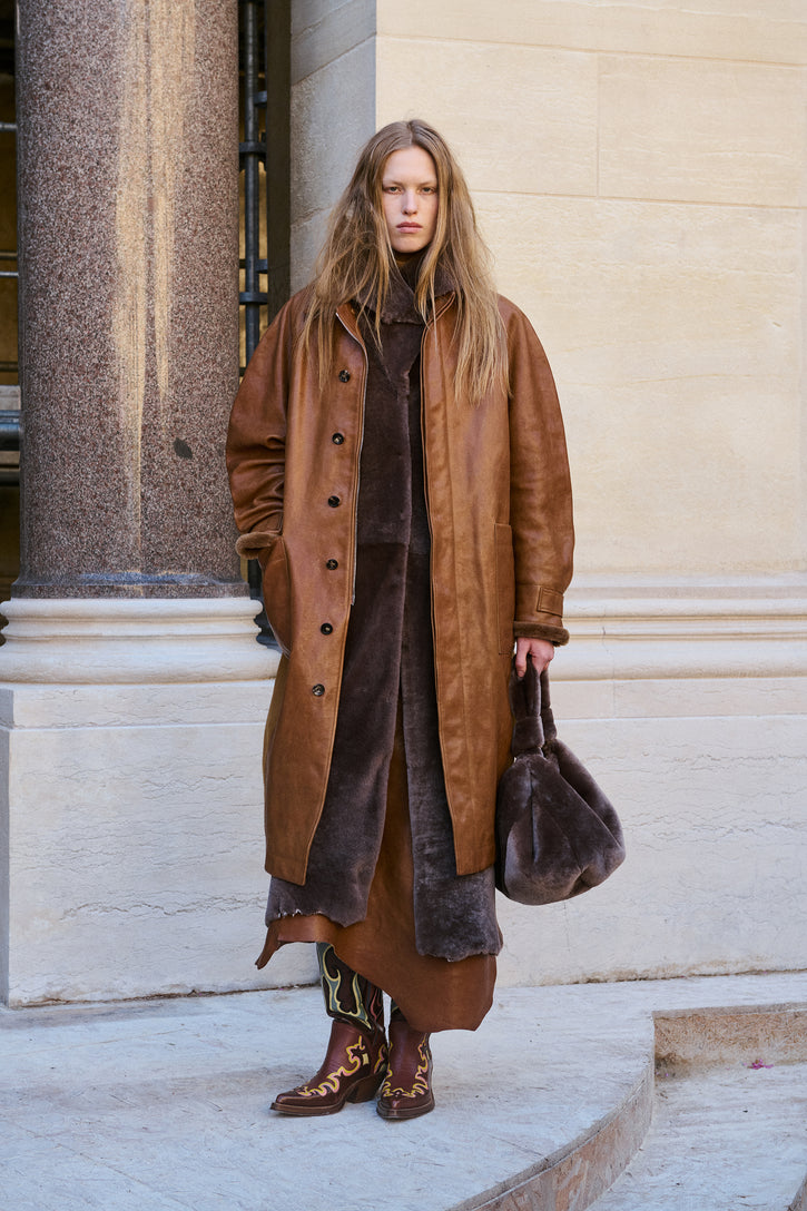 Arbor Cocoon Coat in Cognac Vachetta Leather