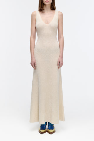 Lady Hall Knit Slip Dress in Ivory Silk