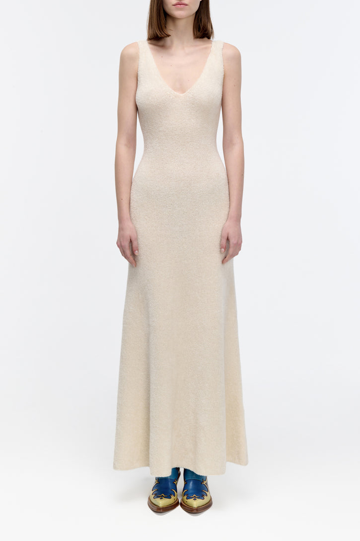 Lady Hall Knit Slip Dress in Ivory Silk