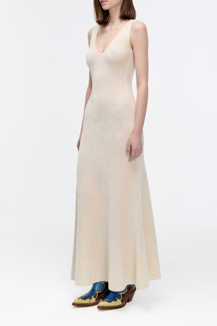 Lady Hall Knit Slip Dress in Ivory Silk