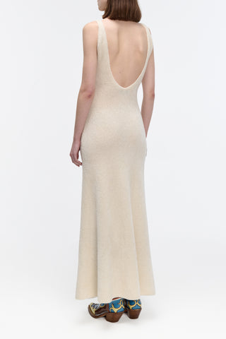 Lady Hall Knit Slip Dress in Ivory Silk