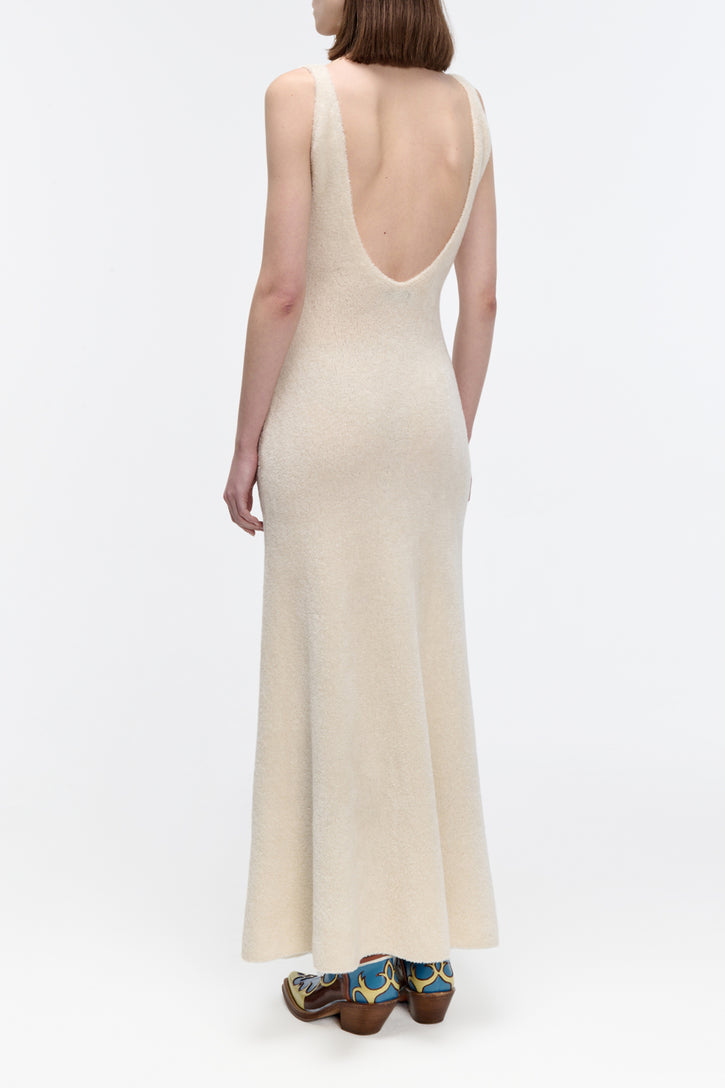 Lady Hall Knit Slip Dress in Ivory Silk