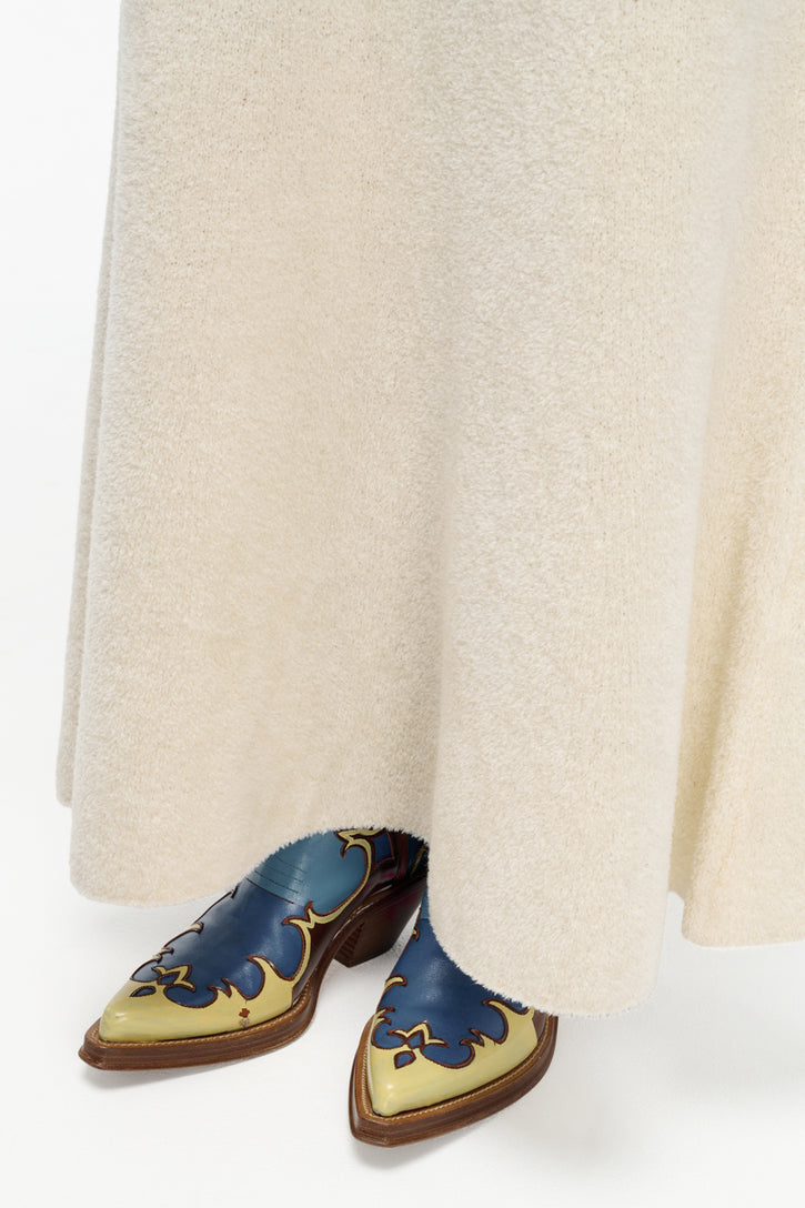 Hand Painted Capitana Cowboy Boot in Cognac, Blue & Gold Leather