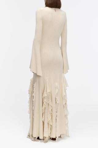 Bloomsbury Knit Dress in Ivory Silk with Custom Ruffles