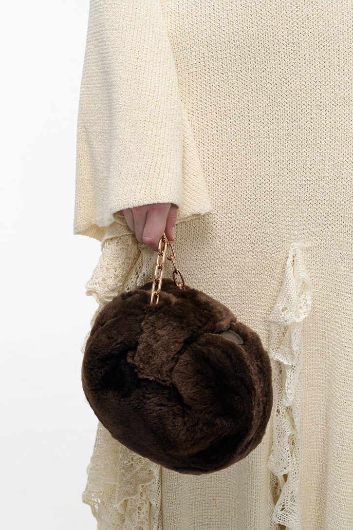 Soft Demi Clutch In Chocolate Recycled Fur