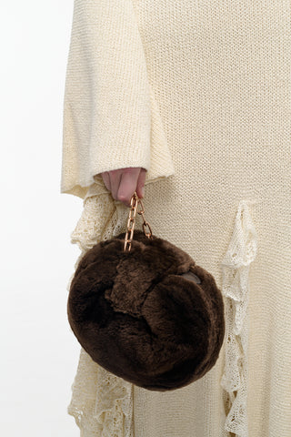 Soft Demi Clutch with Chain in Chocolate Recycled Fur