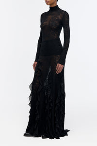 Waite Knit Top in Black Merino Wool Silk Lace