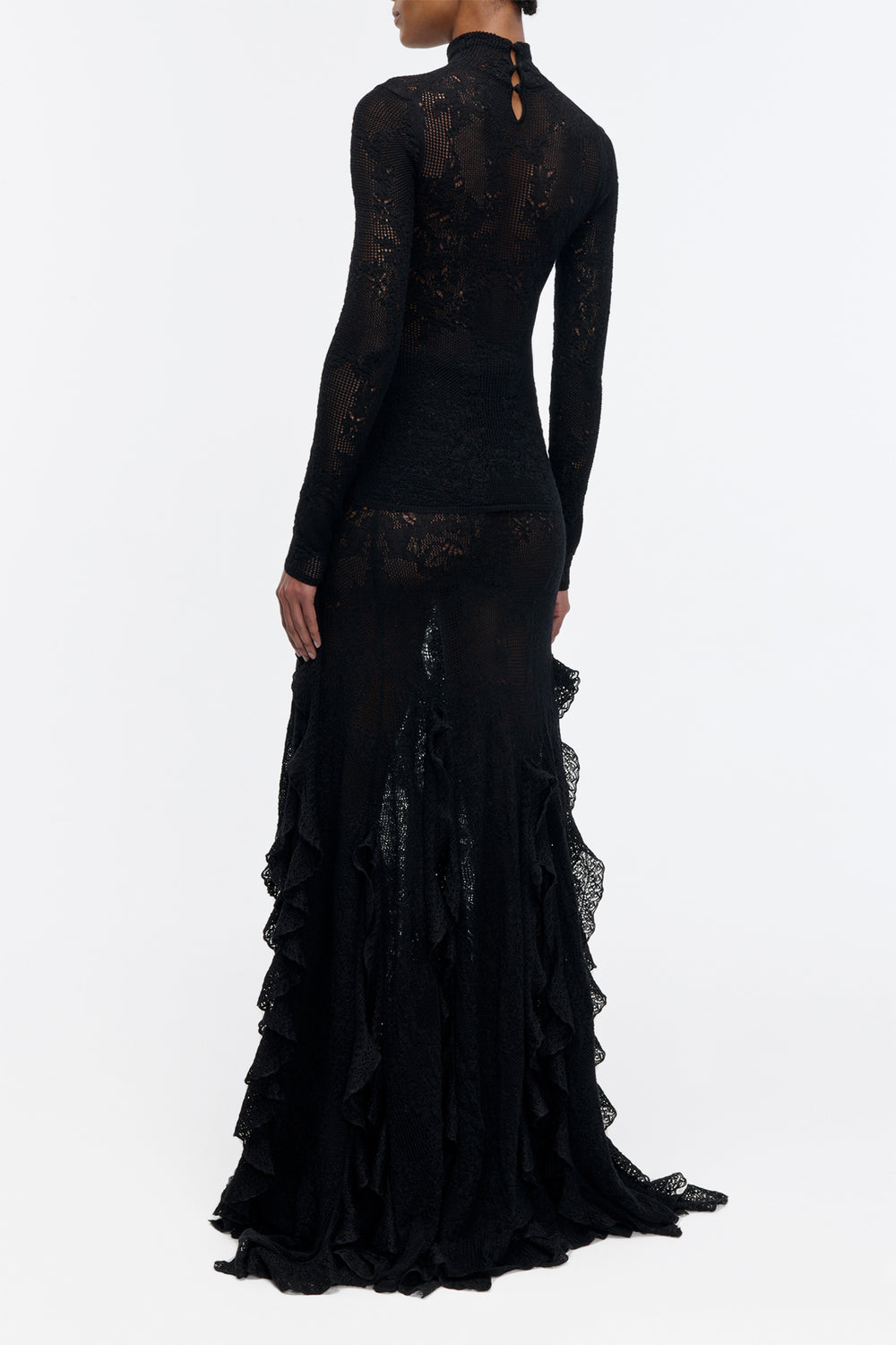 Waite Knit Top in Black Merino Wool Silk Lace