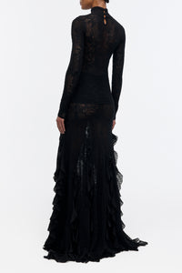 Waite Knit Top in Black Merino Wool Silk Lace