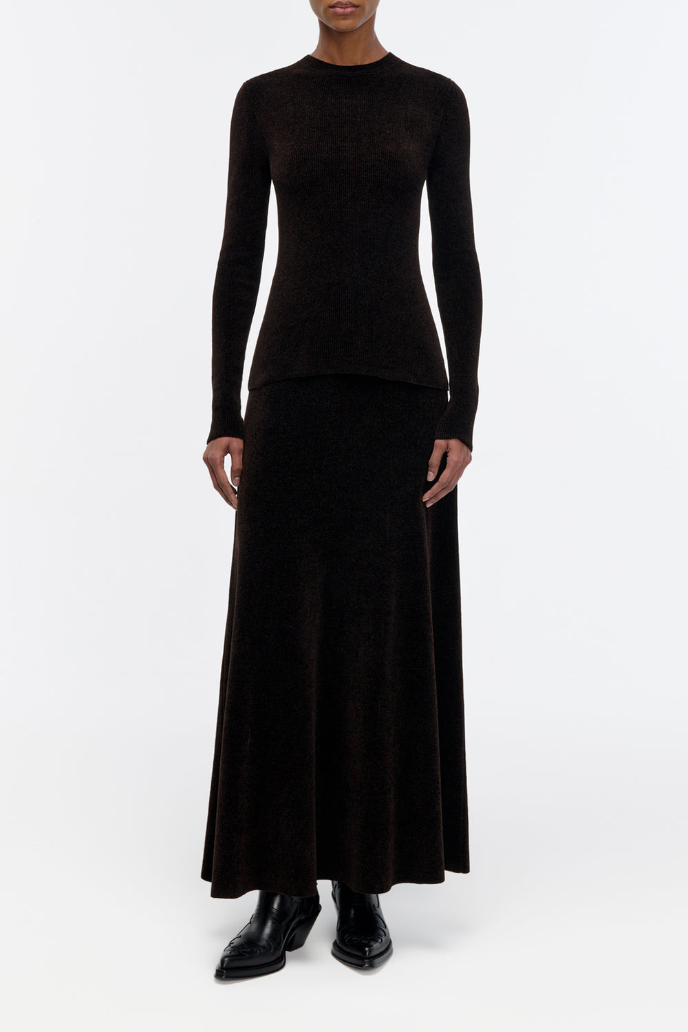 Muir Knit Skirt in Chocolate Silk