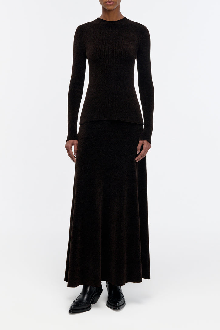 Muir Knit Skirt in Chocolate Silk