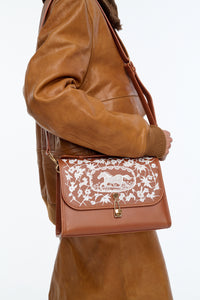 Medium Leonora Hand Painted Flap Bag in Cognac Leather