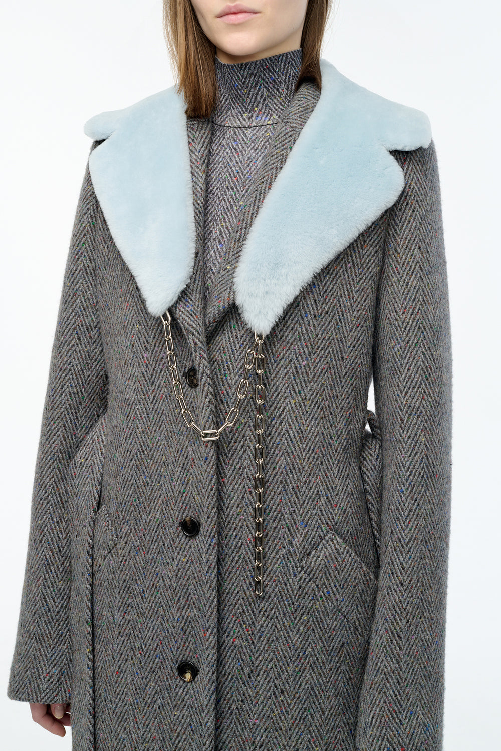 Demeter Coat Collar in Light Blue Shearling