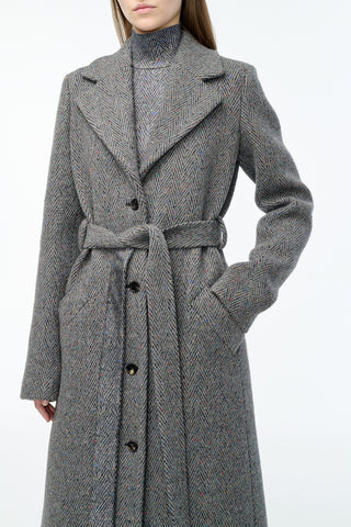 William Coat in Charcoal Multi Cashmere Wool Herringbone