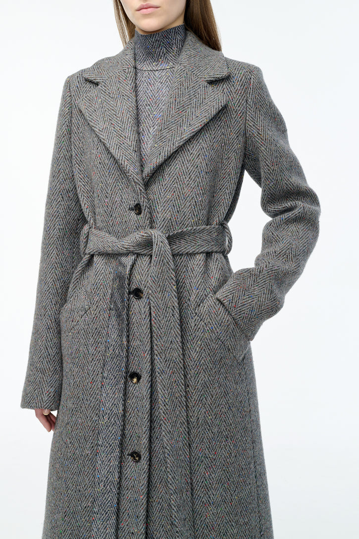 William Coat in Charcoal Multi Cashmere Wool Herringbone