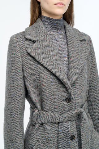 William Coat in Charcoal Multi Cashmere Wool Herringbone