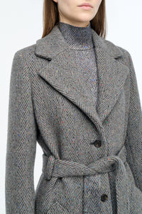 William Coat in Charcoal Multi Cashmere Wool Herringbone