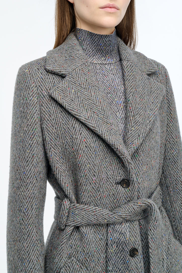 William Coat in Charcoal Multi Cashmere Wool Herringbone
