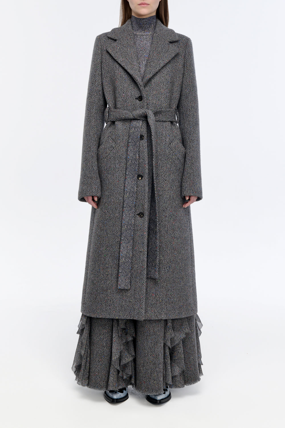 William Coat in Charcoal Multi Cashmere Wool Herringbone