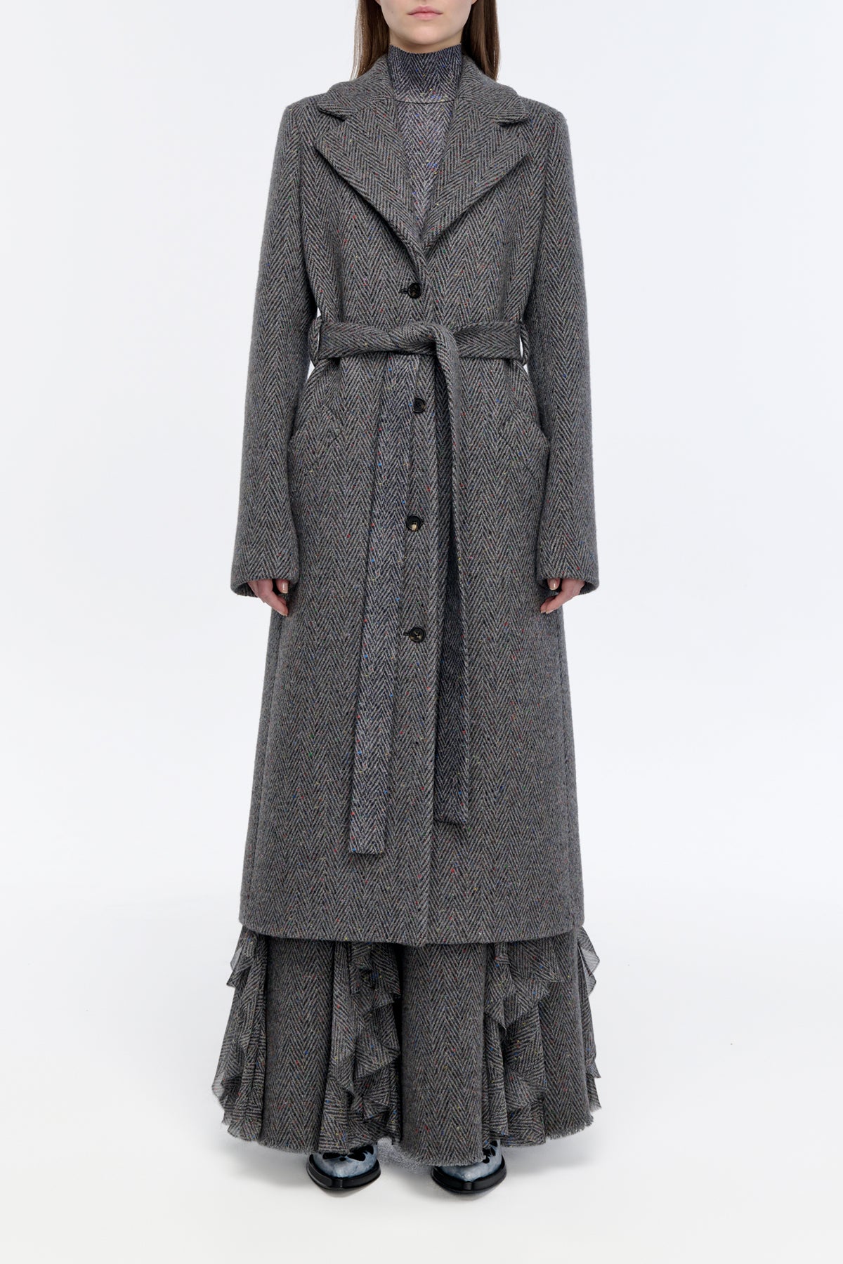 William Coat in Charcoal Multi Cashmere Wool Herringbone