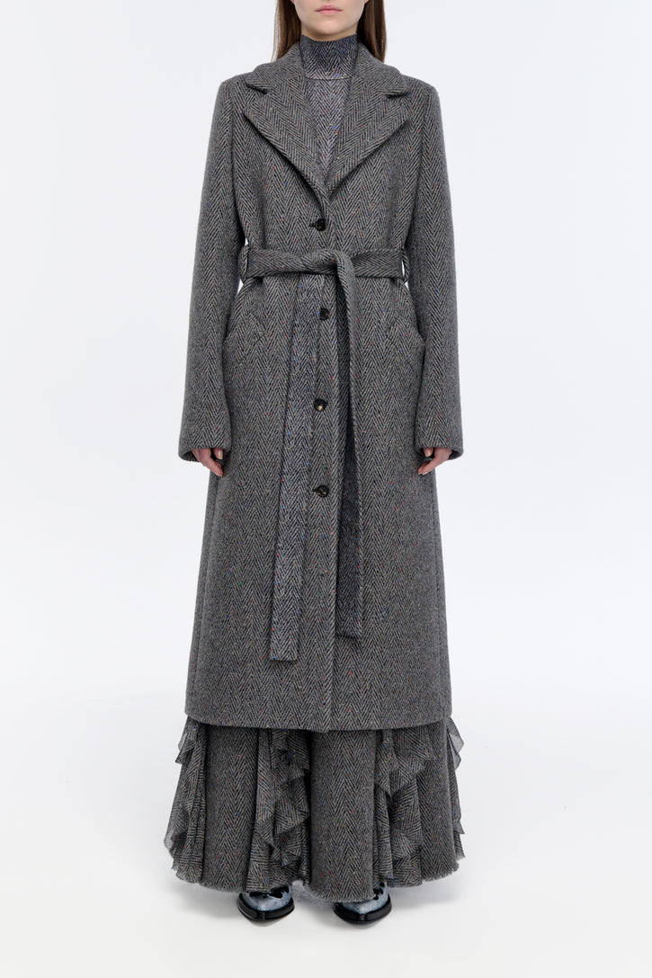 William Coat in Charcoal Multi Cashmere Wool Herringbone