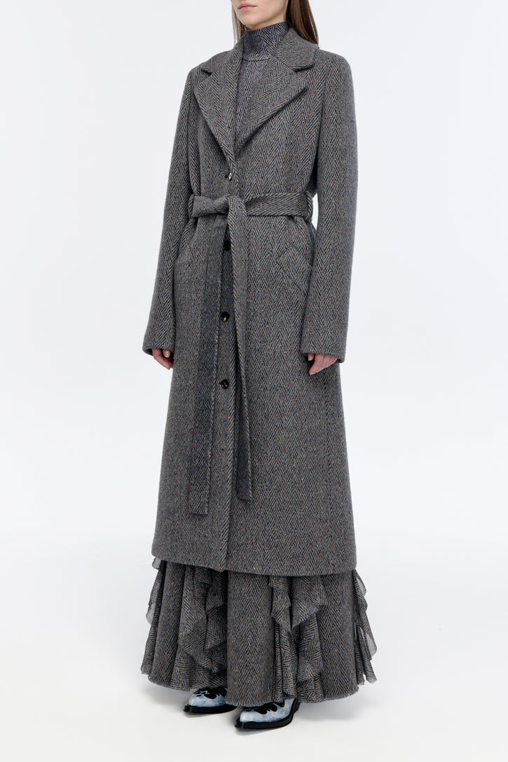 William Coat in Charcoal Multi Cashmere Wool Herringbone