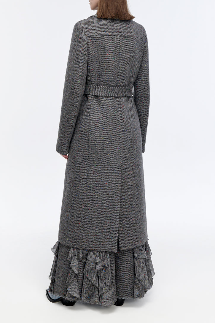 William Coat in Charcoal Multi Cashmere Wool Herringbone