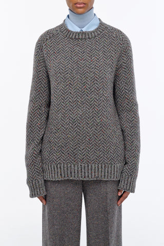 Sermo Knit Crewneck Sweater in Charcoal Multi Specked Aran Cashmere Herringbone