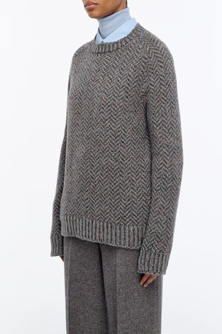 Sermo Knit Crewneck Sweater in Charcoal Multi Specked Aran Cashmere Herringbone