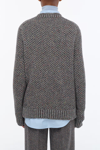 Sermo Knit Crewneck Sweater in Charcoal Multi Specked Aran Cashmere Herringbone