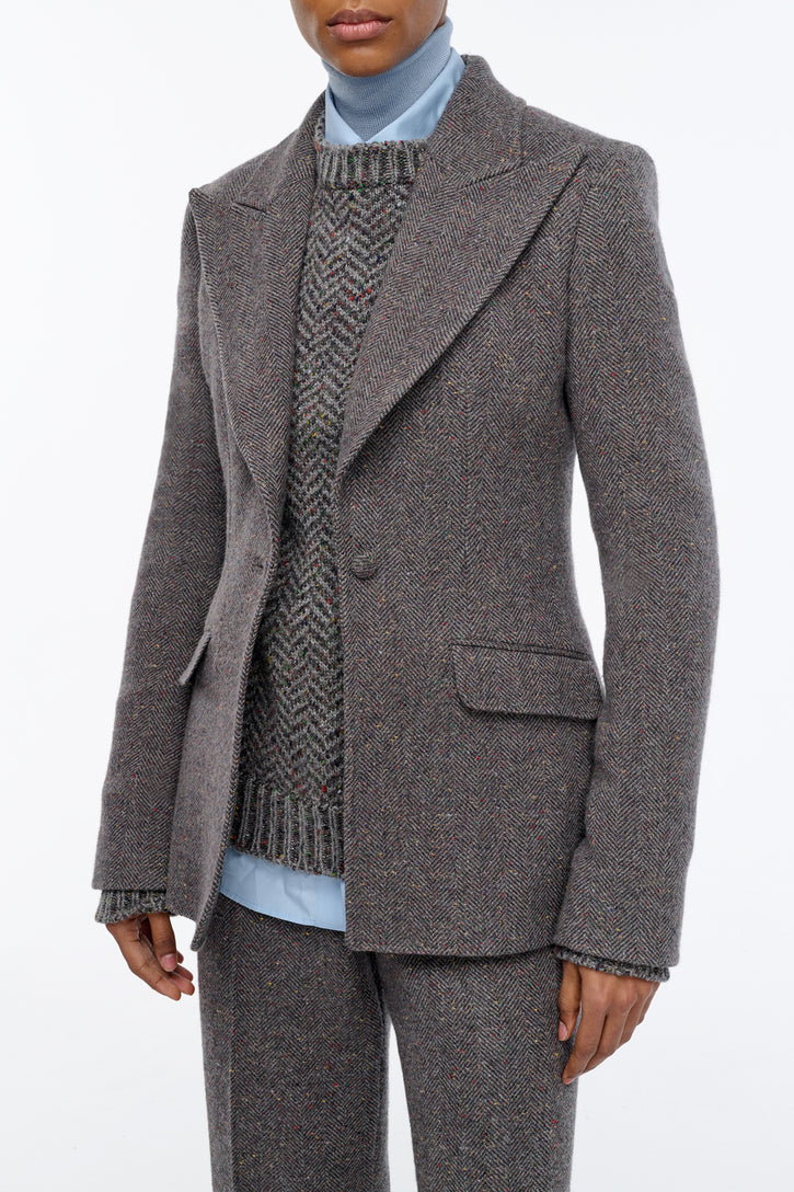 Leiva Blazer in Charcoal Multi Cashmere Wool Herringbone