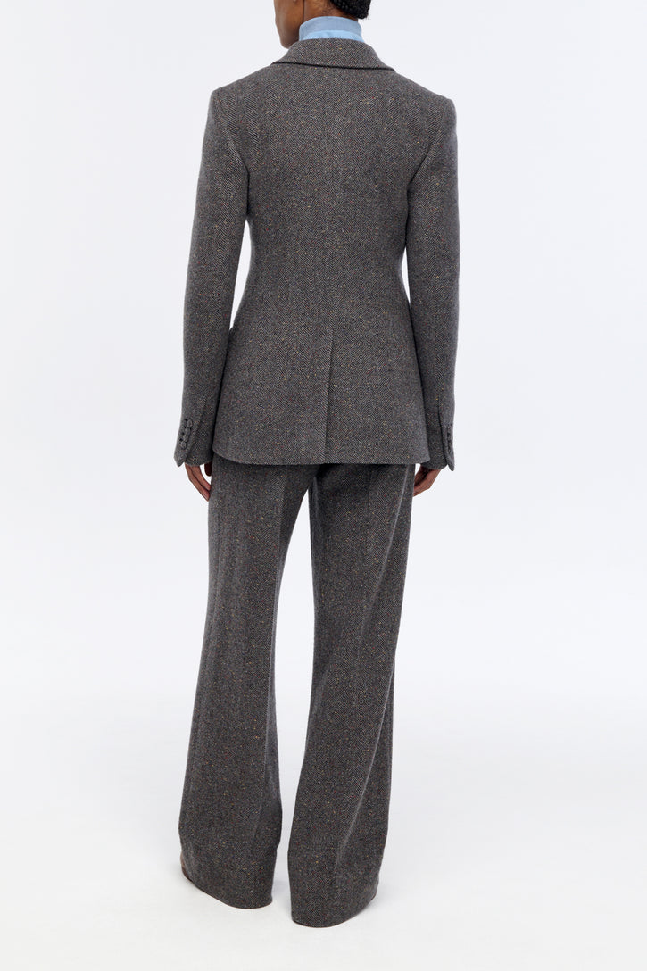 Norman Pant in Charcoal Multi Cashmere Wool Herringbone