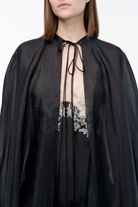 Dimsdale Cape in Black Multi Embroidered Silk Organza