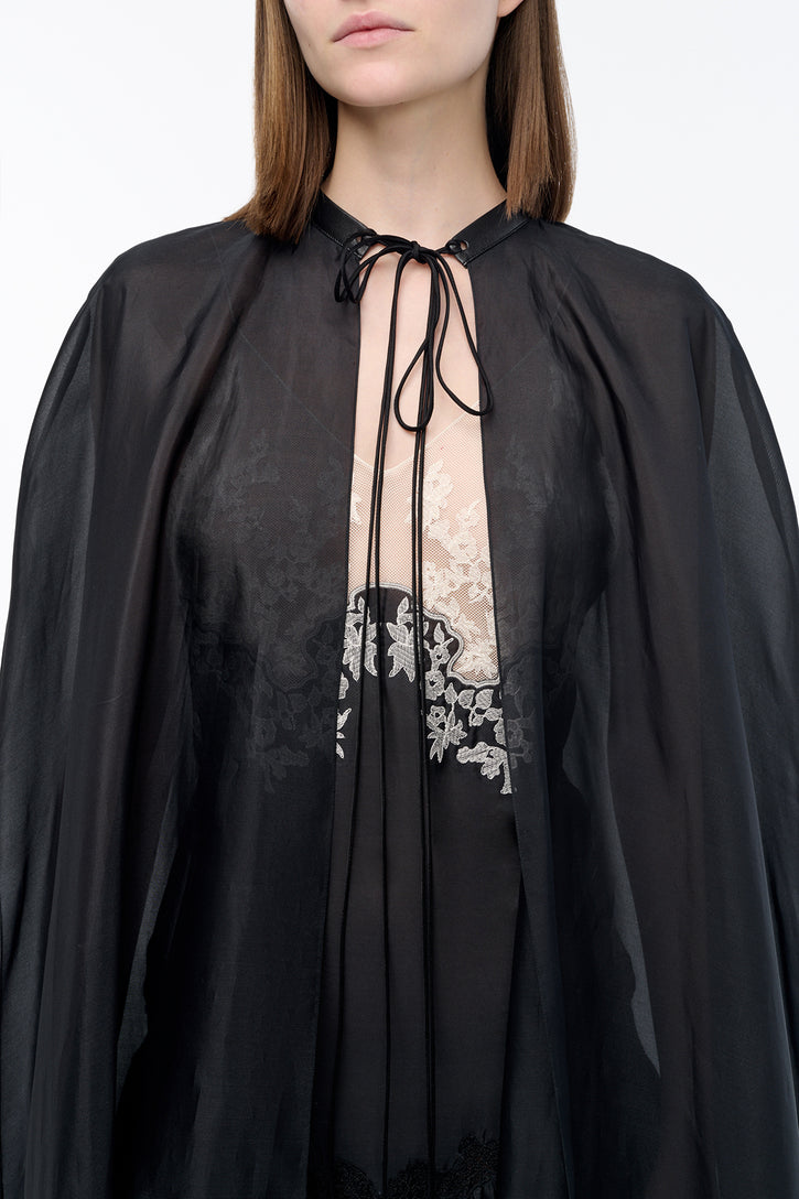 Dimsdale Embroidered Cape in Black Multi Silk Organza