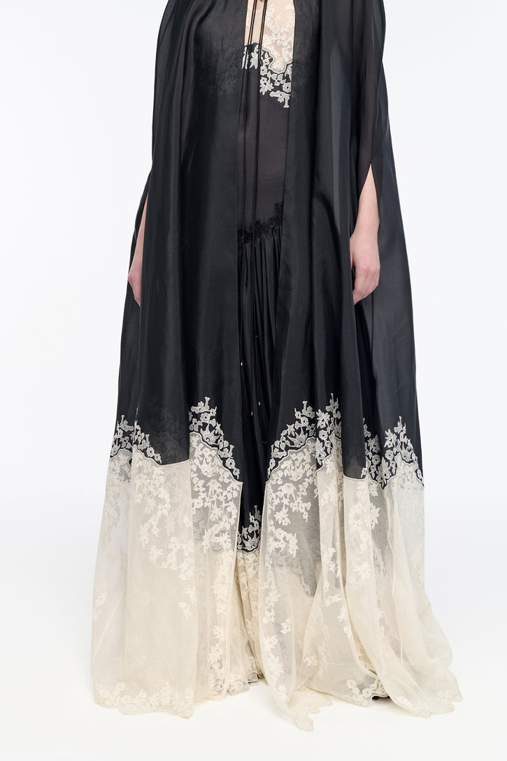 Dimsdale Embroidered Cape in Black Multi Silk Organza