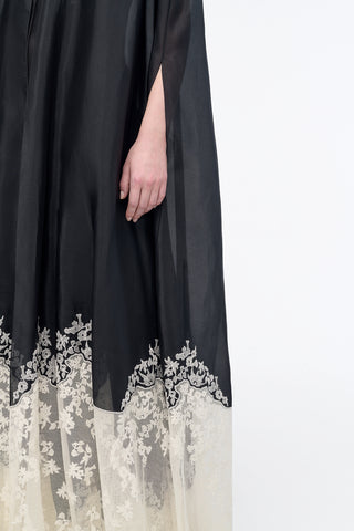 Dimsdale Embroidered Cape in Black Multi Silk Organza