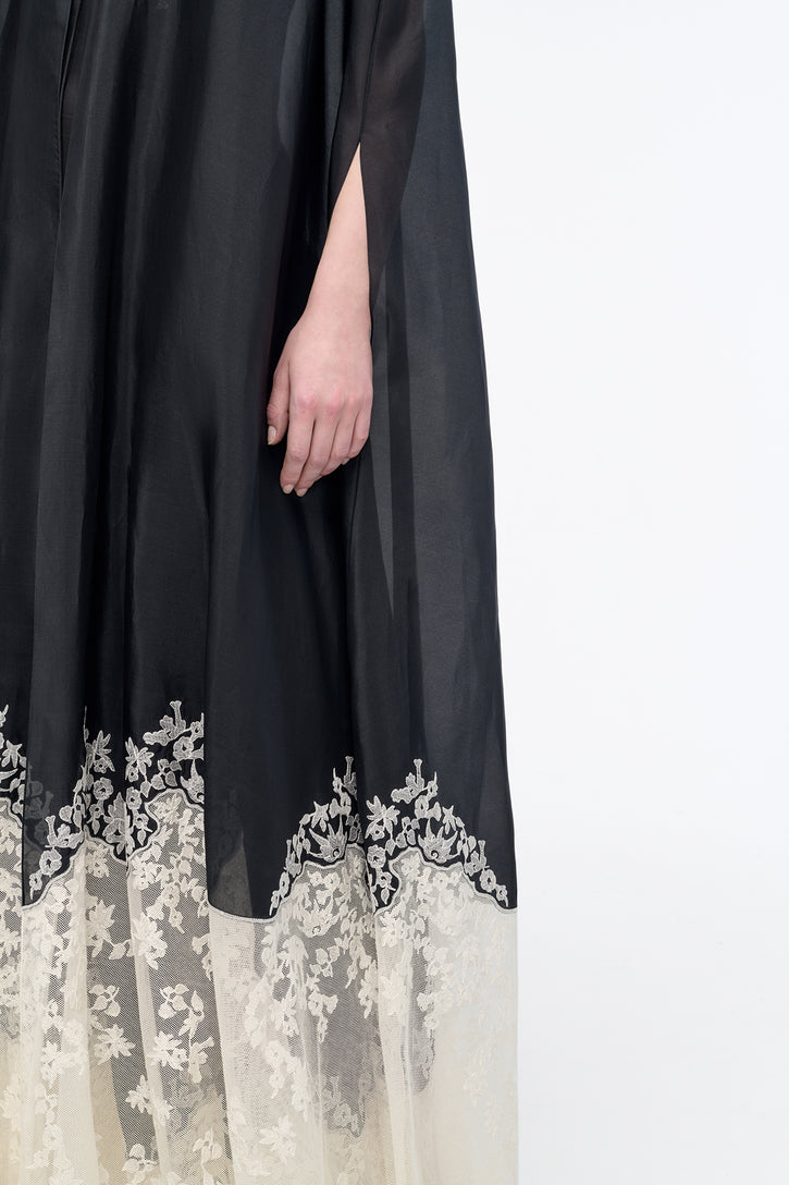 Dimsdale Embroidered Cape in Black Multi Silk Organza