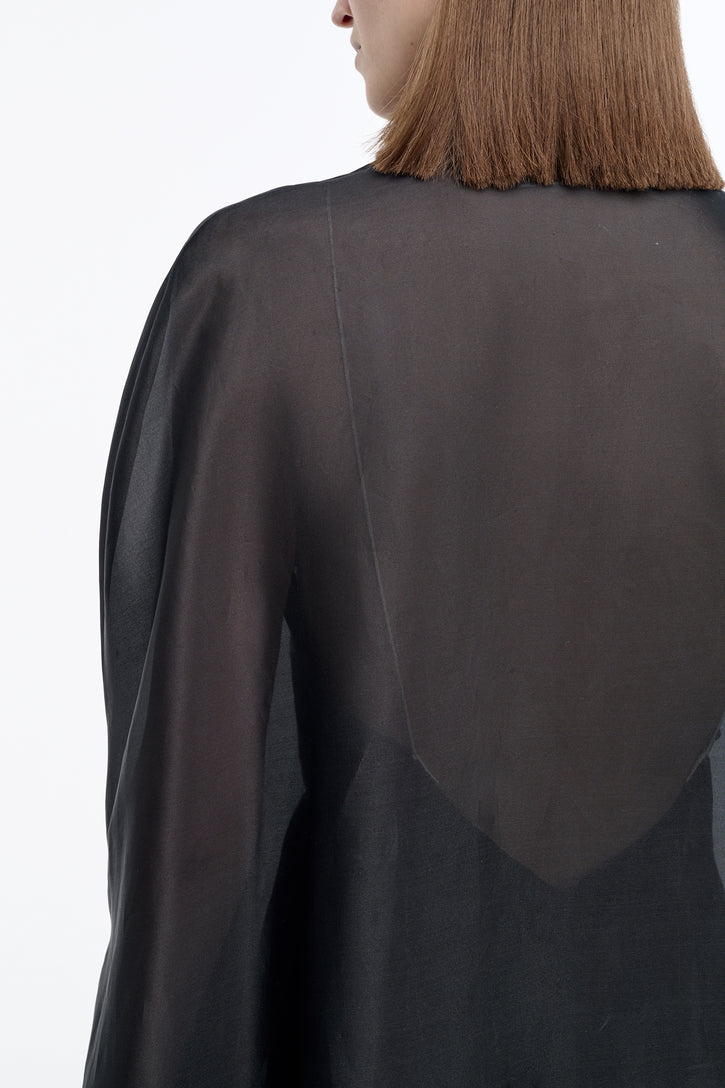 Dimsdale Embroidered Cape in Black Multi Silk Organza