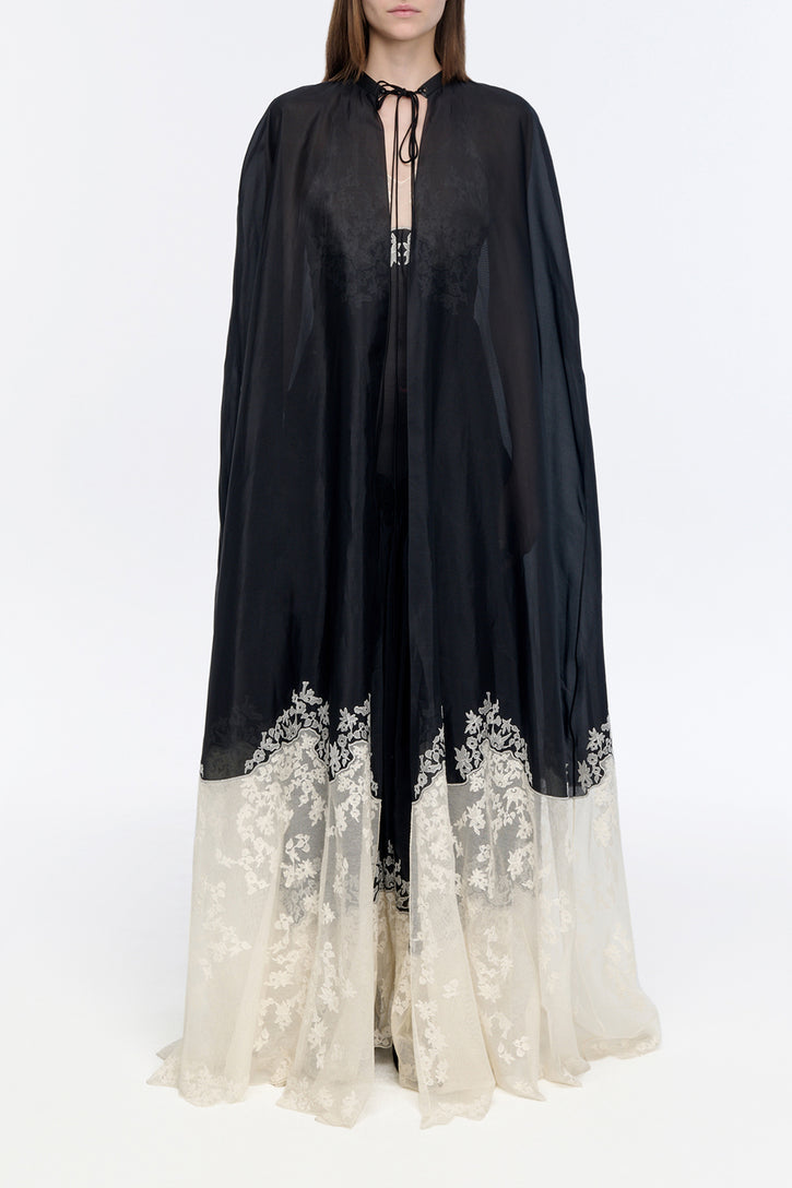 Dimsdale Embroidered Cape in Black Multi Silk Organza