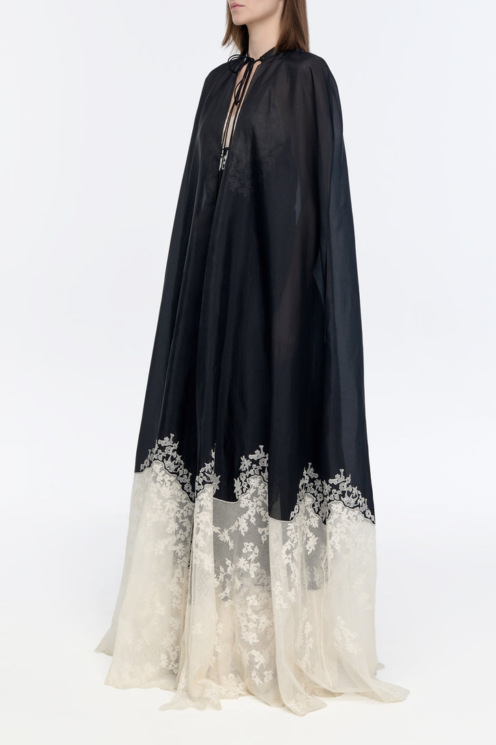 Dimsdale Embroidered Cape in Black Multi Silk Organza