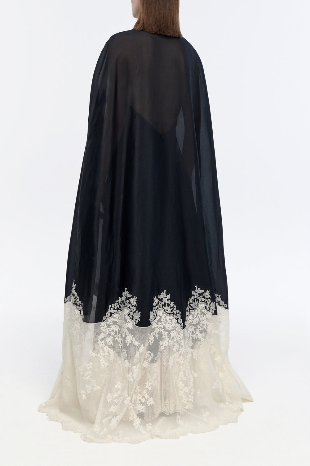 Dimsdale Cape in Black Multi Embroidered Silk Organza